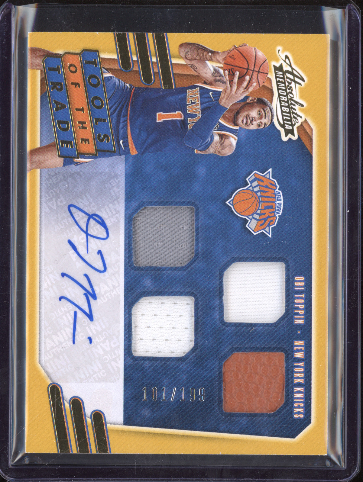 Obi Toppin 2020-21 Panini Absolute Tools of the Trade Four Swatch Auto 101/199