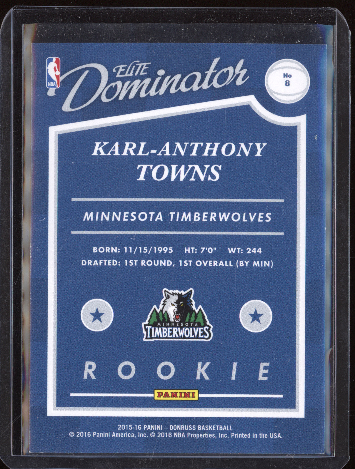 Karl-Anthony Towns 2015-16 Panini Donruss 8 Elite Dominator Rookies RC 193/999