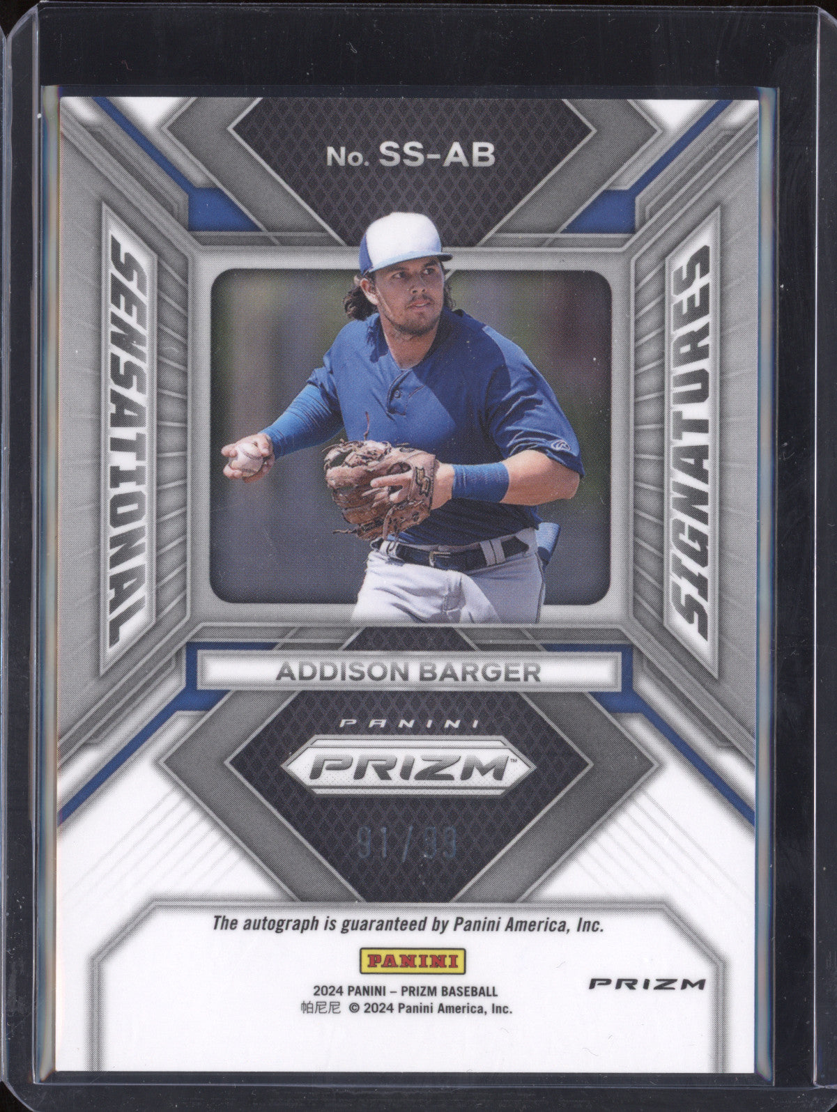 Addison Barger 2024 Panini Prizm SS-AB Sensational Signatures Red RC 91/99