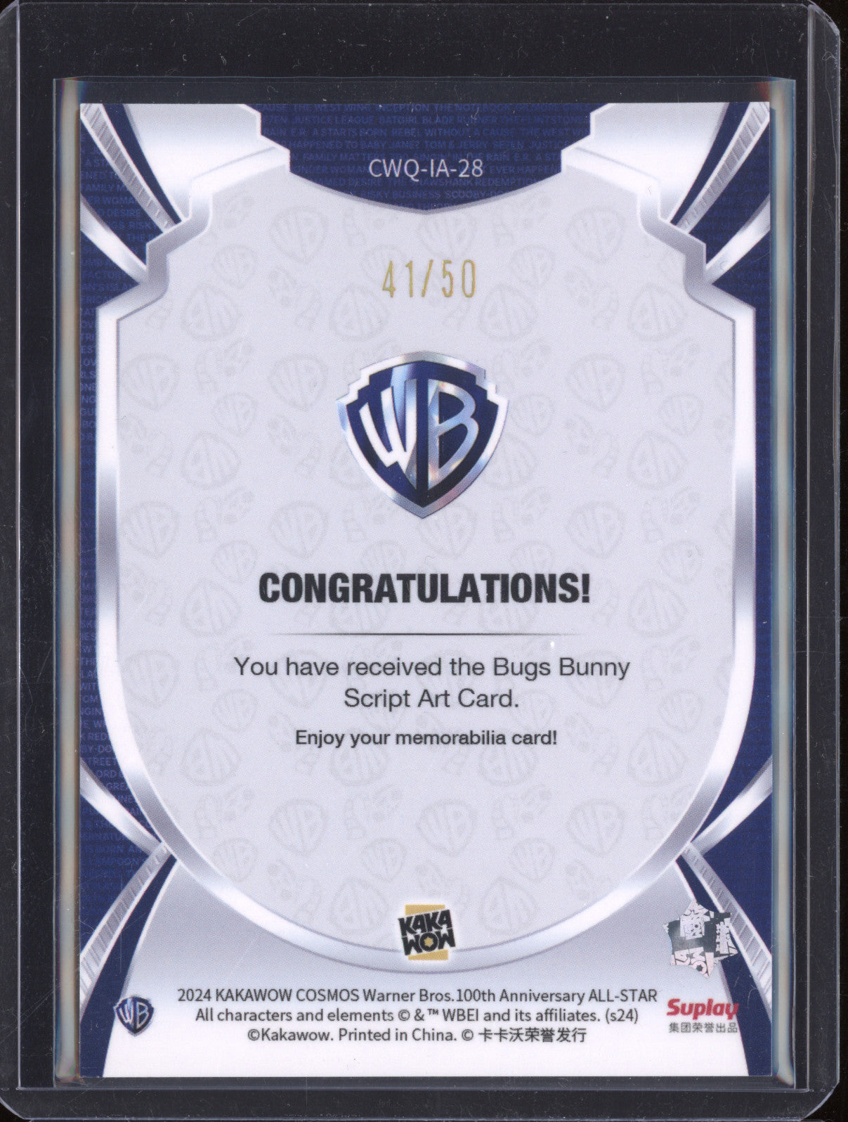 Bugs Bunny 2024 Kakawow Warner Bros 100th CWQ-IA-28 Script Art Auto 41/50