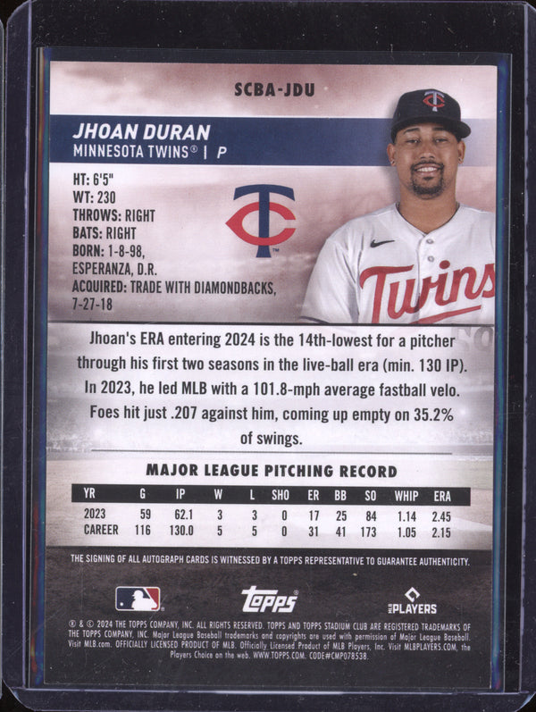 Jhoan Duran 2024 Topps Stadium Club SCBA-JDU Autograph