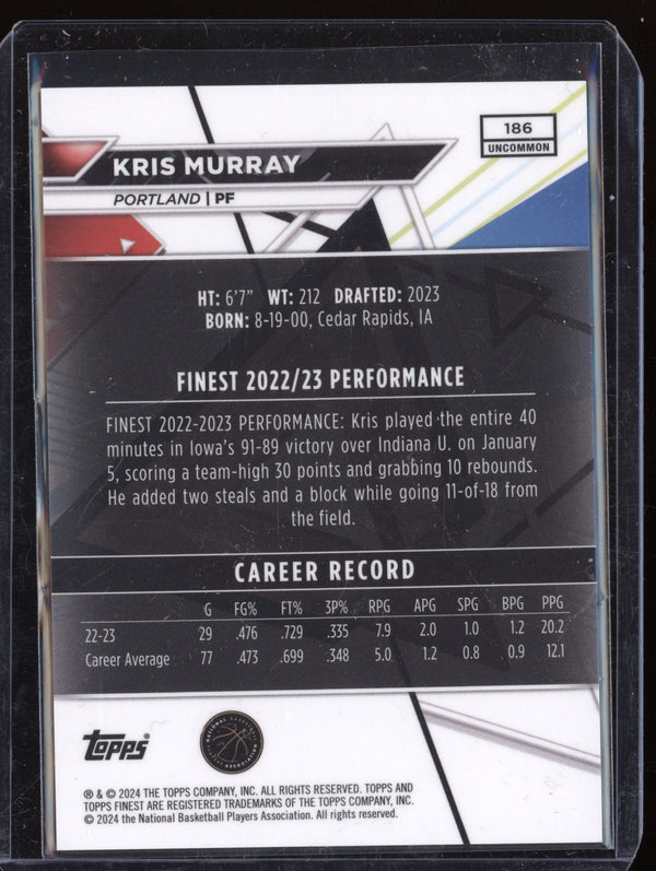 Kris Murray 2023-24 Topps Finest 186 Black Geometric Refractor RC 4/15