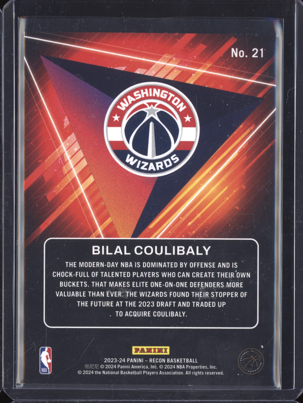 Bilal Coulibaly 2023-24 Panini Recon 21 Future Legends Purple RC 44/75