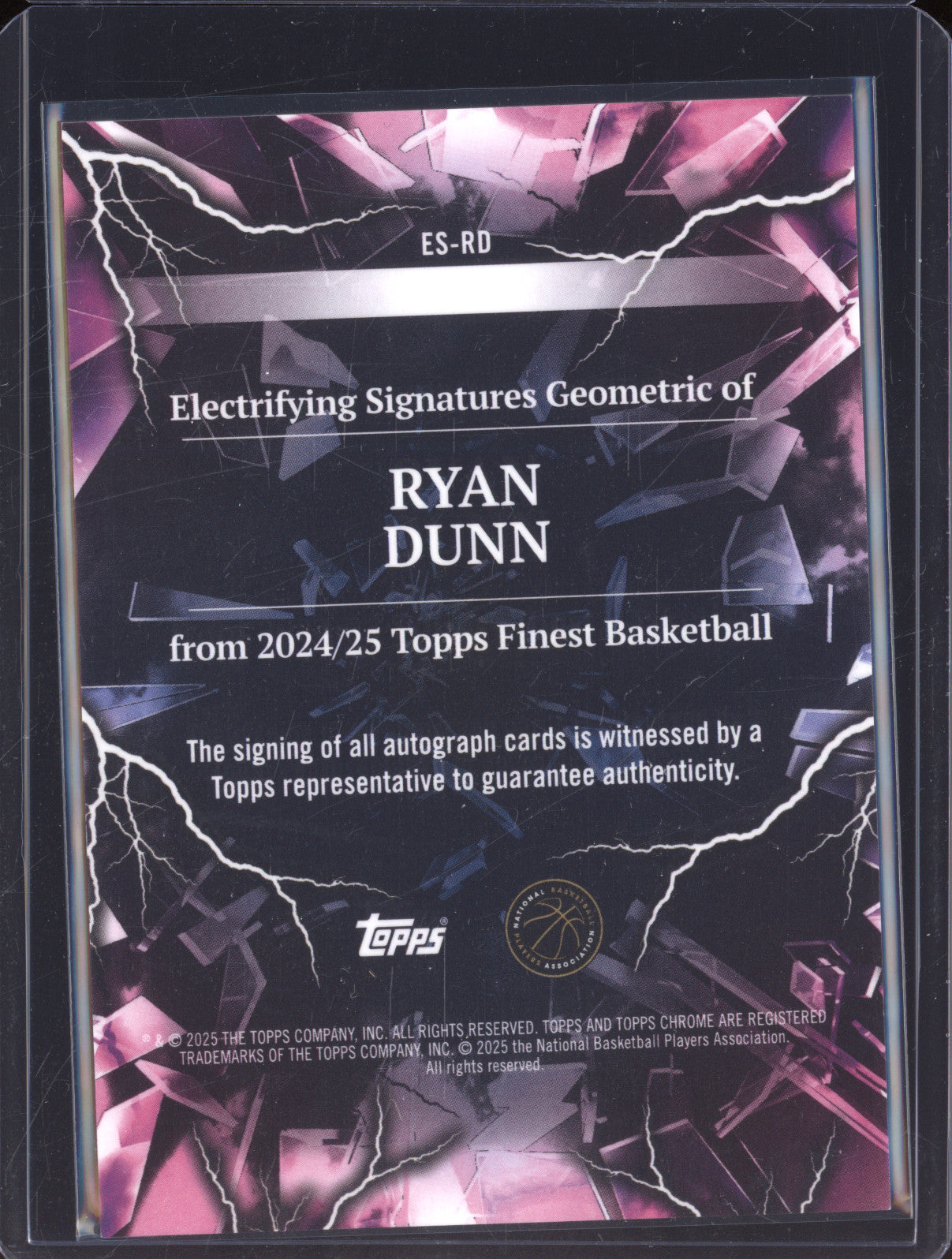 Ryan Dunn 2025 Topps Finest ES-RD Electrifying Signatures Green Geometric RC /75