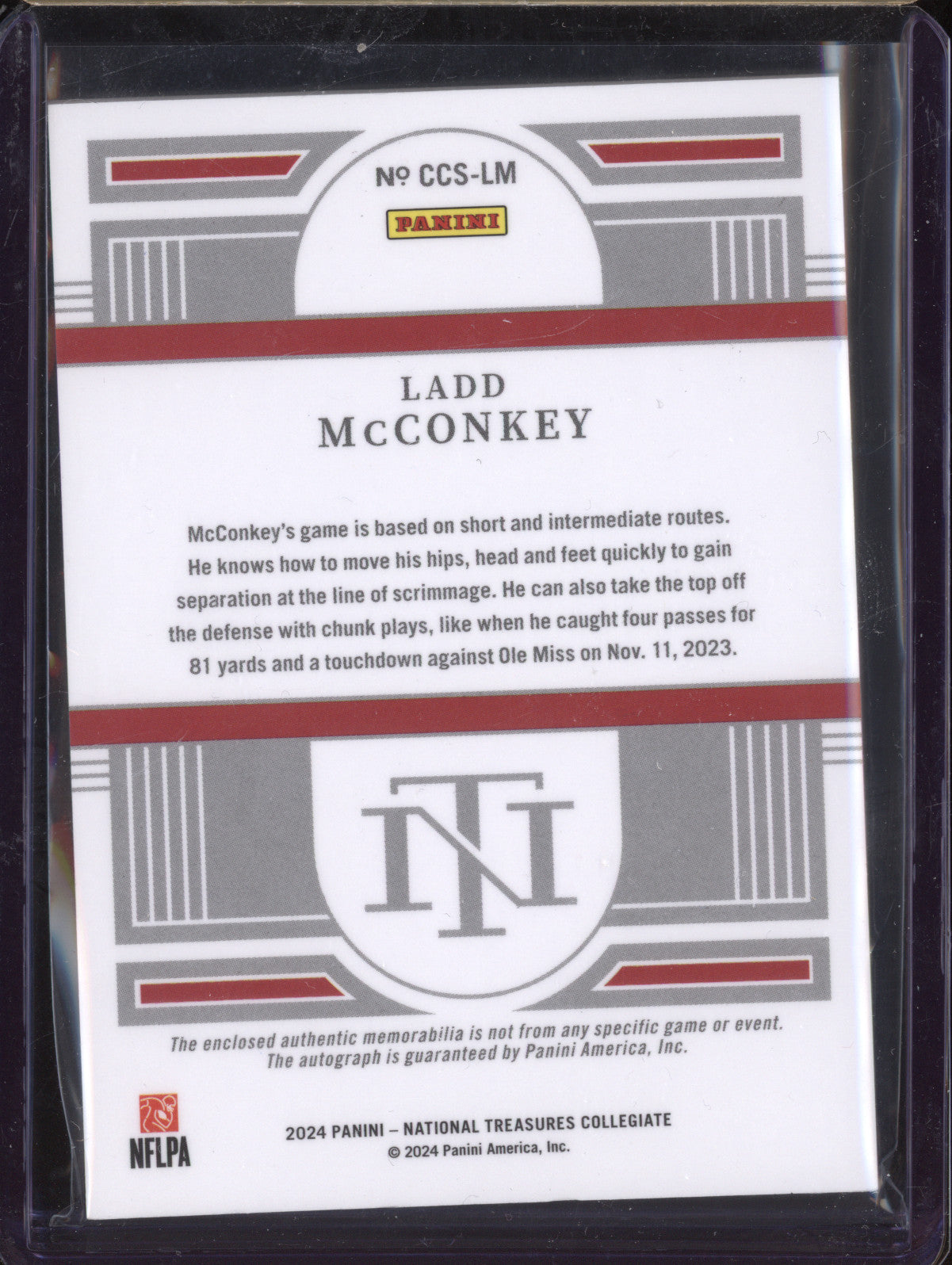 Ladd McConkey 2024 Panini NT Collegiate Materials Auto Team Logo Shield RC 1/1