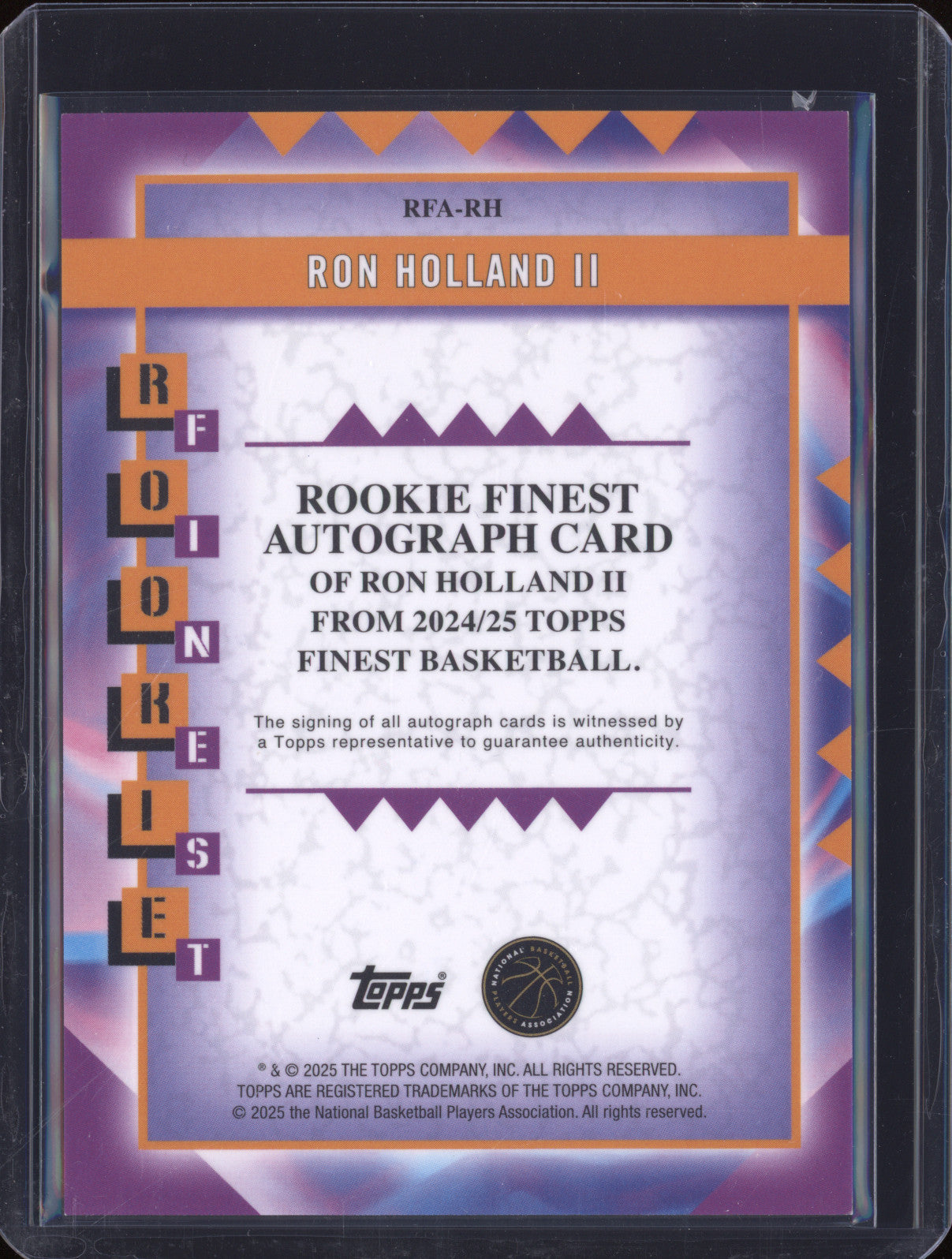 Ron Holland II 2025 Topps Finest RFA-RH Finest Rookie Auto Gold Refractor RC /50