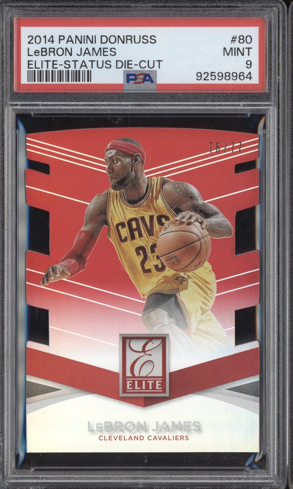 LeBron James 2014-15 Panini Donruss 80 Elite Status Die-Cut 76/77 PSA 9