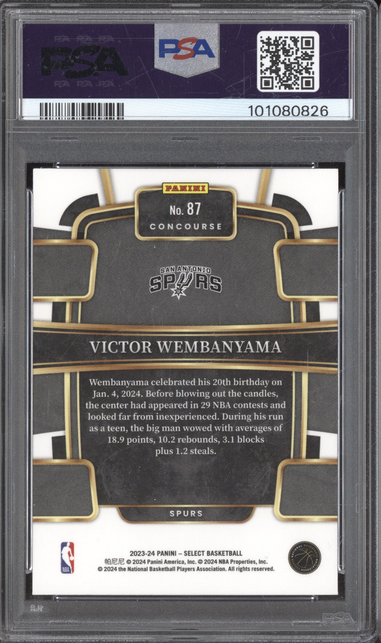 2023-24 Panini Select 87 Victor Wembanyama Blue RC PSA 10