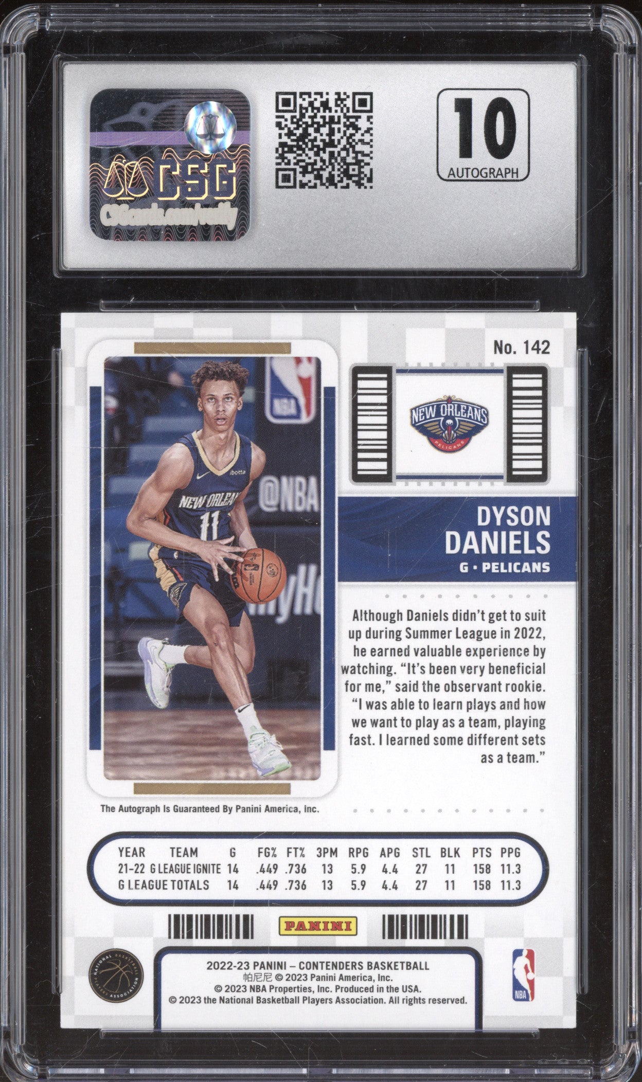 2022 Panini Contenders 142 Dyson Daniels Rookie Ticket Auto CSG 9