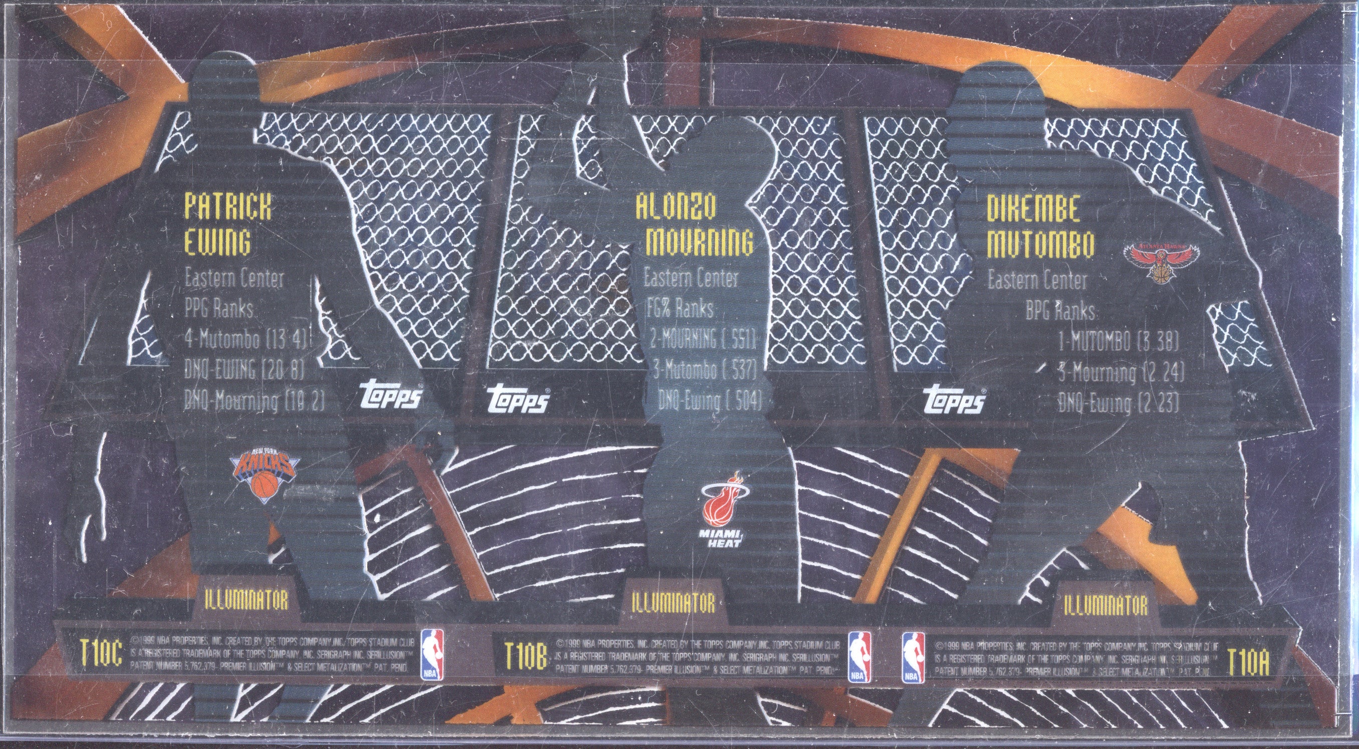 Mutombo Mourning Ewing 1998-99 Topps Stadium Club Triumvirate Illuminator Uncut