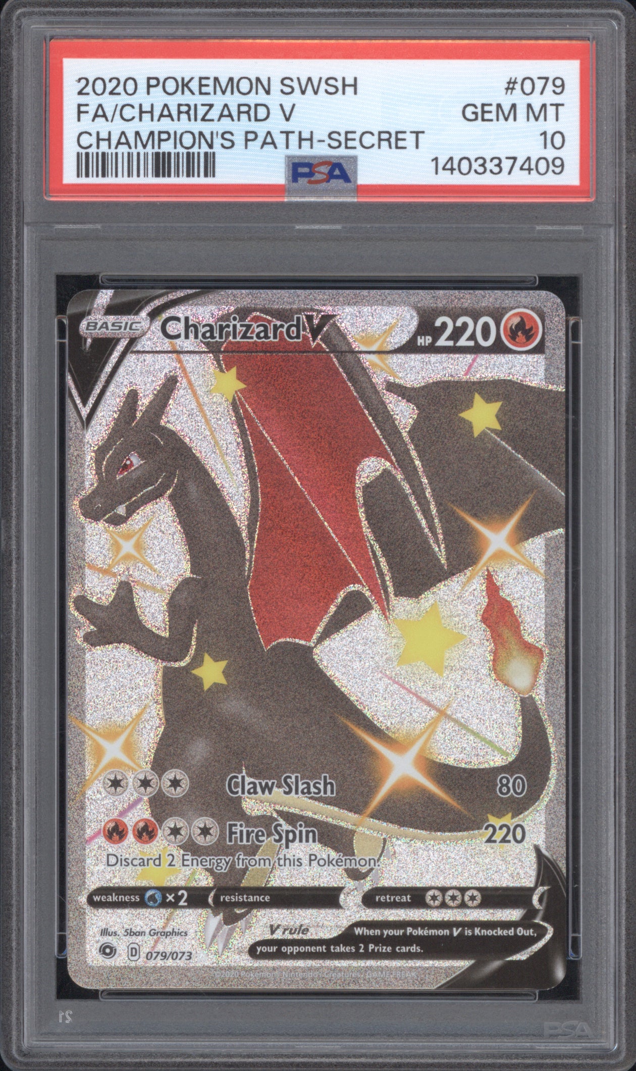 Charizard V 2020 Pokemon Champion's Path 079/073 Secret Rare PSA 10