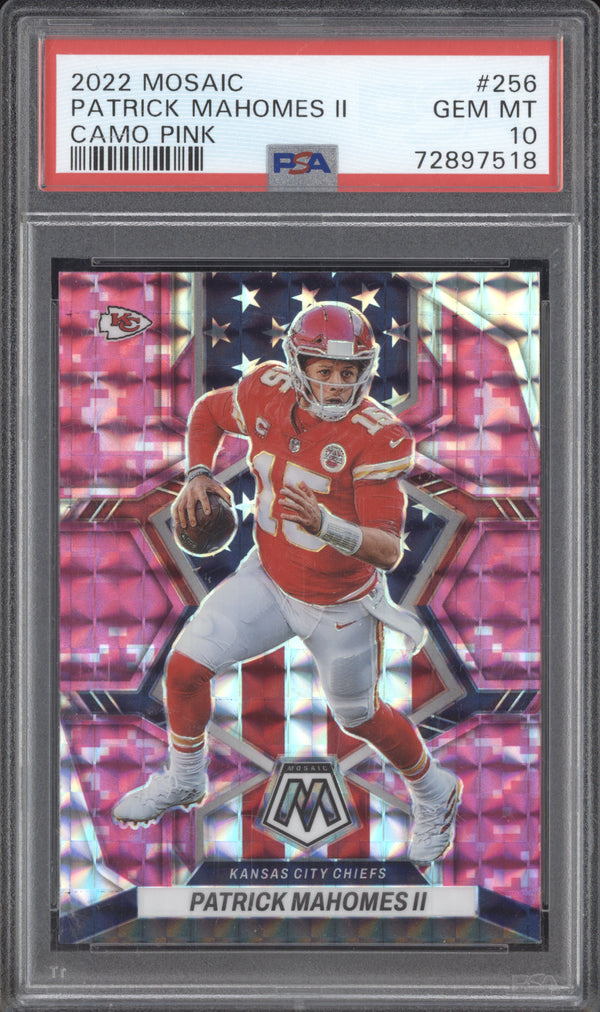 Patrick Mahomes II 2022 Panini Mosaic 256 Camo Pink PSA 10