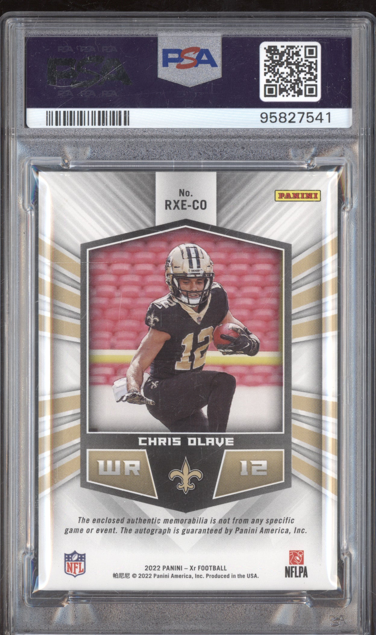 2022 Panini XR RXECO Chris Olave Rookie Xcellence Auto Swatches RC PSA 7 AUTO 10