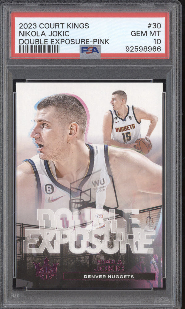 Nikola Jokic 2023-24 Panini Court Kings 30 Double Exposure Pink 3/8 PSA 10