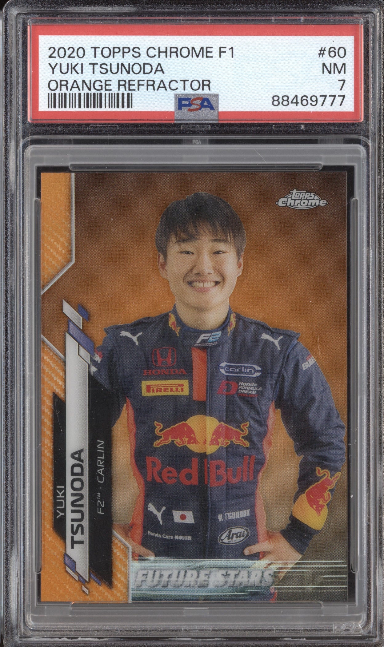 Yuki Tsunoda 2020 Topps Chrome F1 60 Orange Refractor 25/25 PSA 7