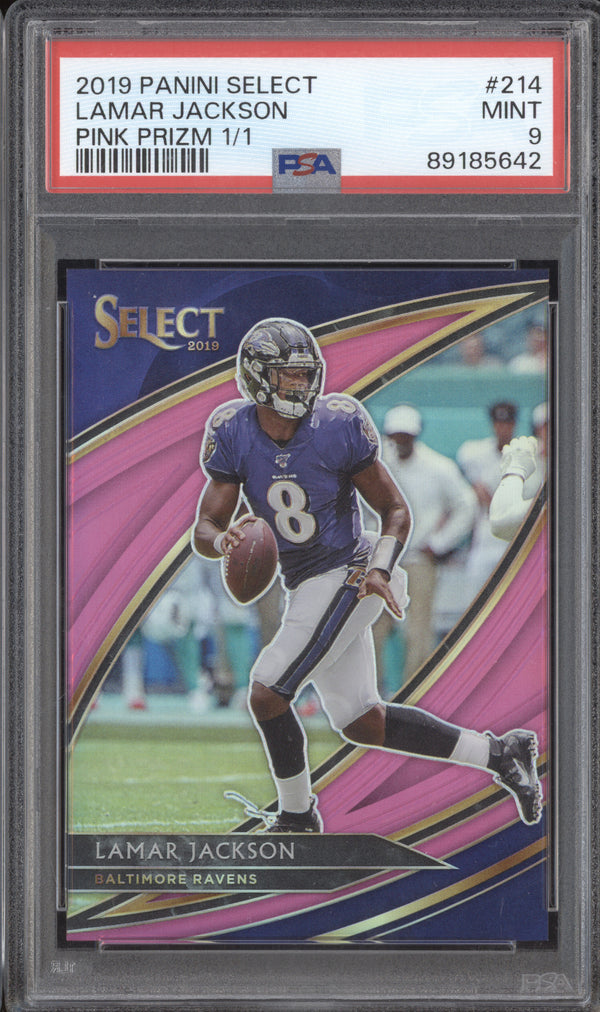 Lamar Jackson 2019 Panini Select 214 Pink Prizm 1/1 1/1 PSA 9