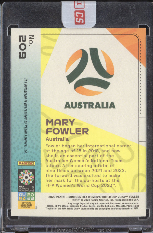 Mary Fowler 2023 Panini Donruss Women's World Cup 209 SP Auto Red RC 33/99