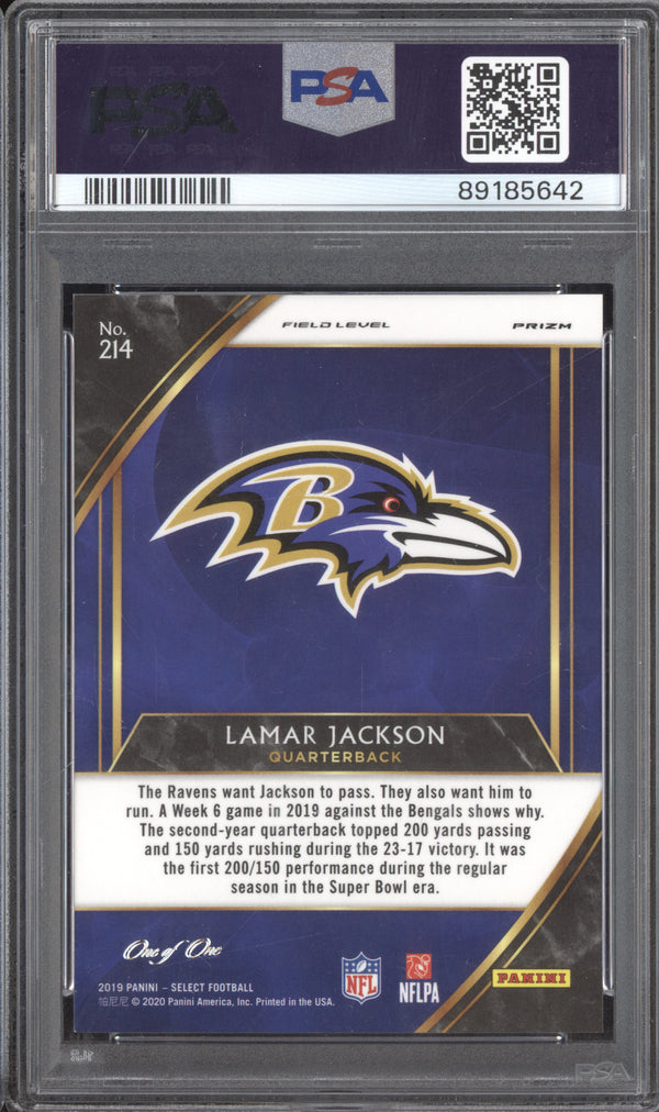 Lamar Jackson 2019 Panini Select 214 Pink Prizm 1/1 1/1 PSA 9