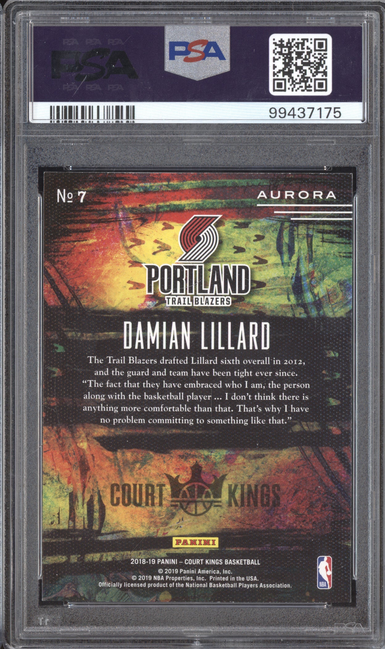 Damian Lillard 2018-19 Panini Court Kings 7 Aurora PSA 9