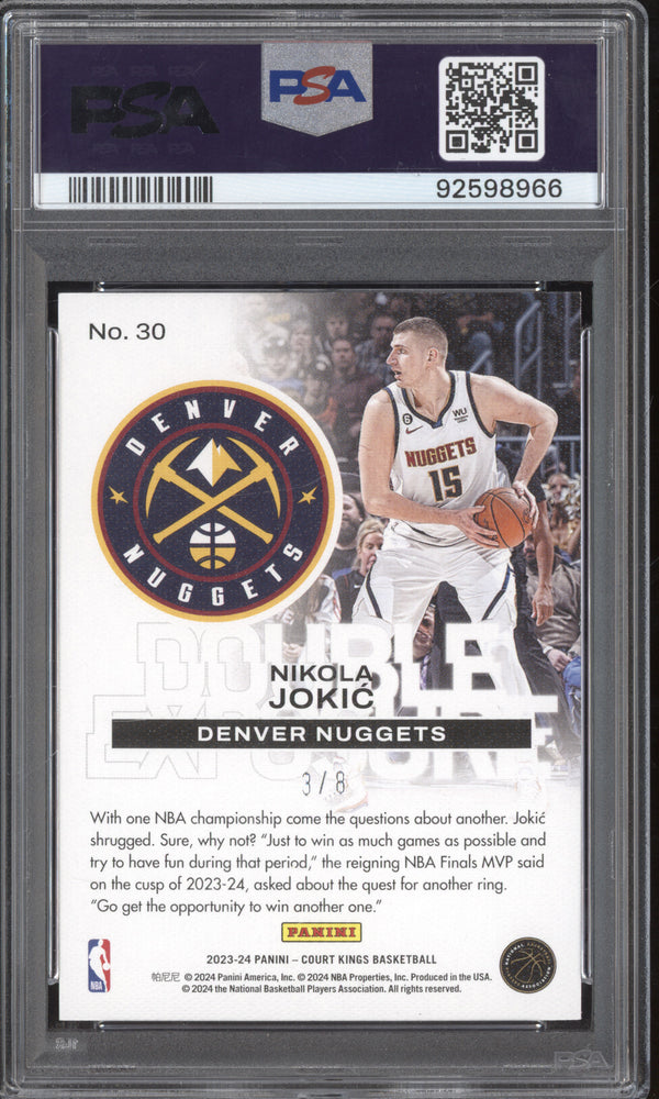 Nikola Jokic 2023-24 Panini Court Kings 30 Double Exposure Pink 3/8 PSA 10