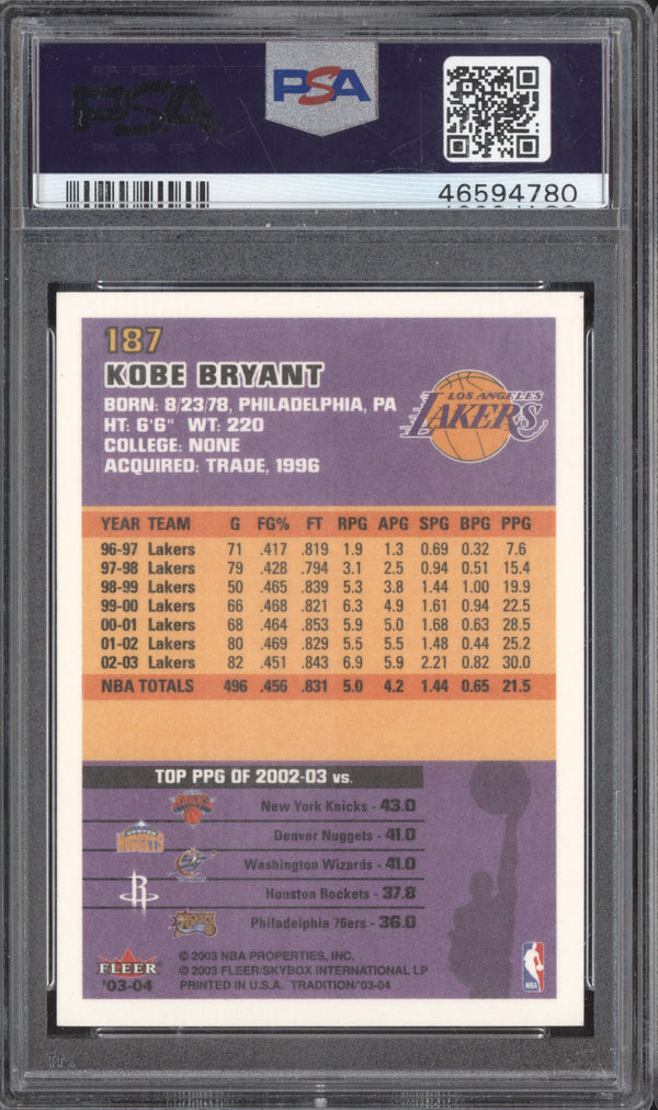 Kobe Bryant 2003-04 Fleer  187 PSA 9