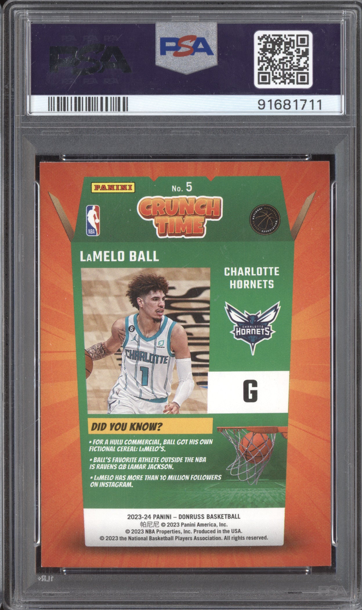 LaMelo Ball 2023-24 Panini Donruss 5 Crunch Time PSA 9