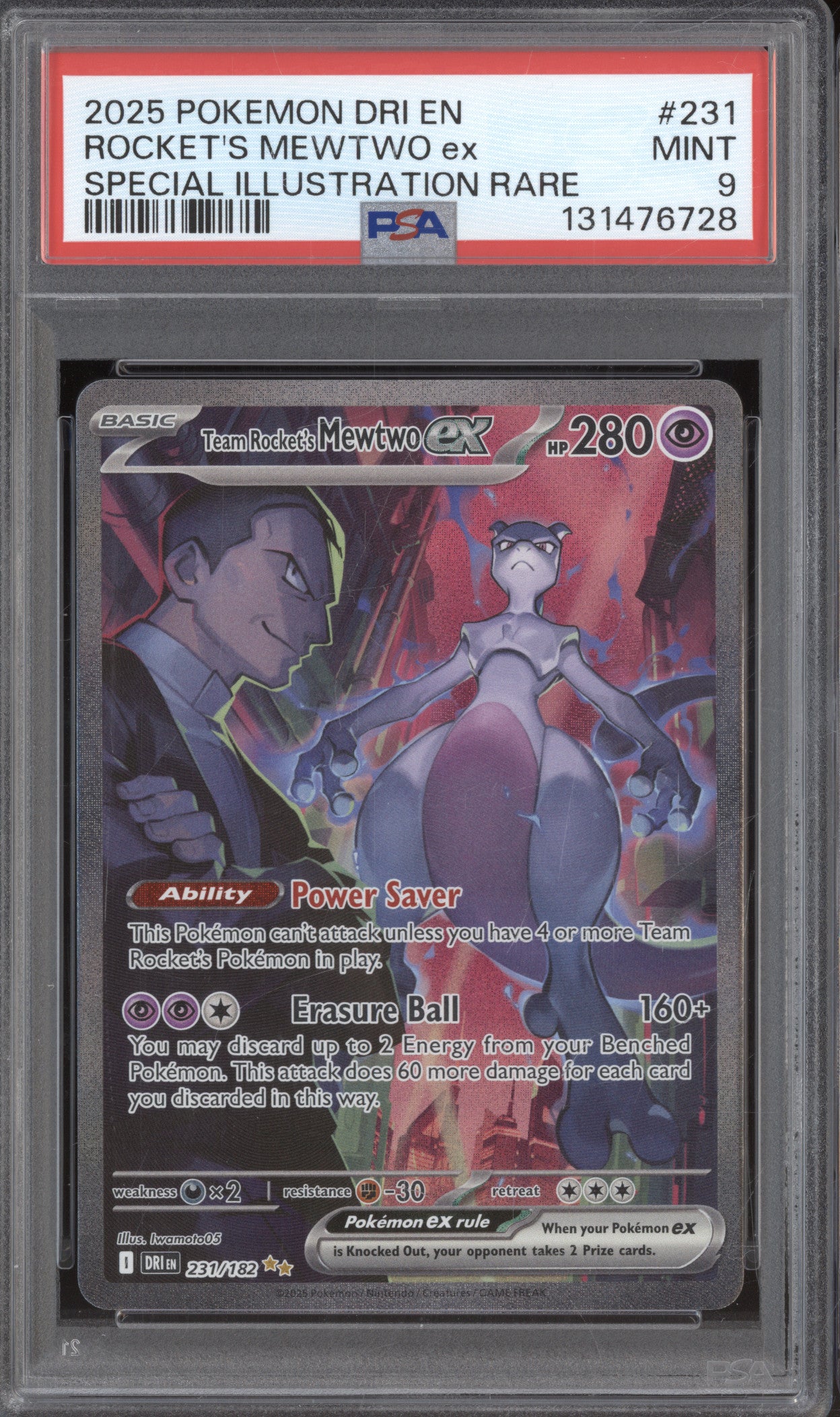 2023 Pokemon Destined Rivals DRI 231/182 Team Rocket's Mewtwo Ex SIR PSA 9