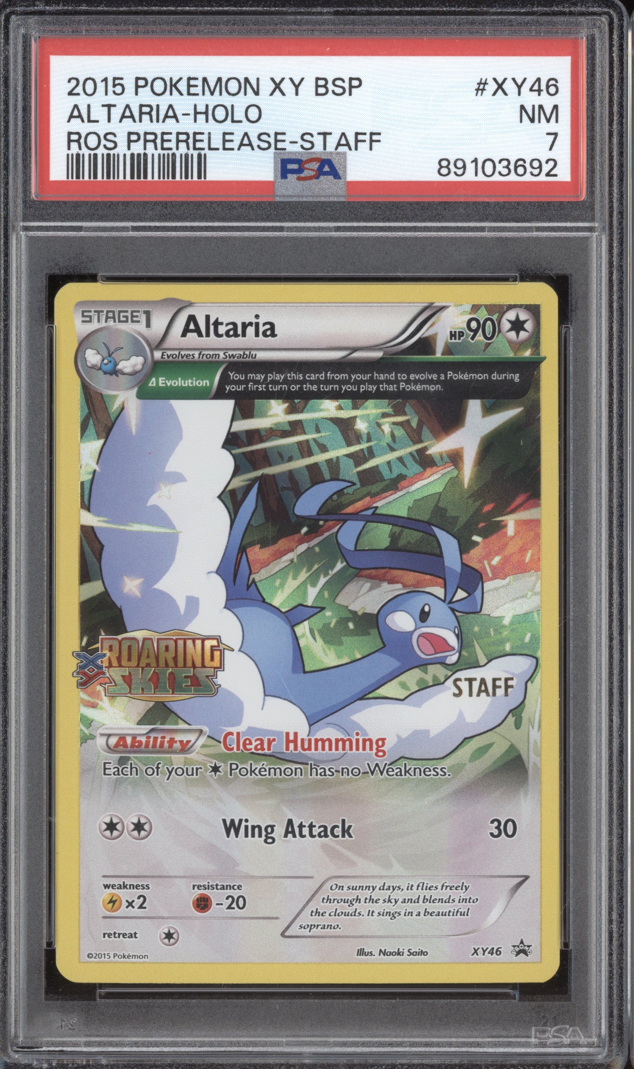 Altaria Holo 2015 Pokemon Roaring Skies XY46 Prerelease Staff Promo PSA 7