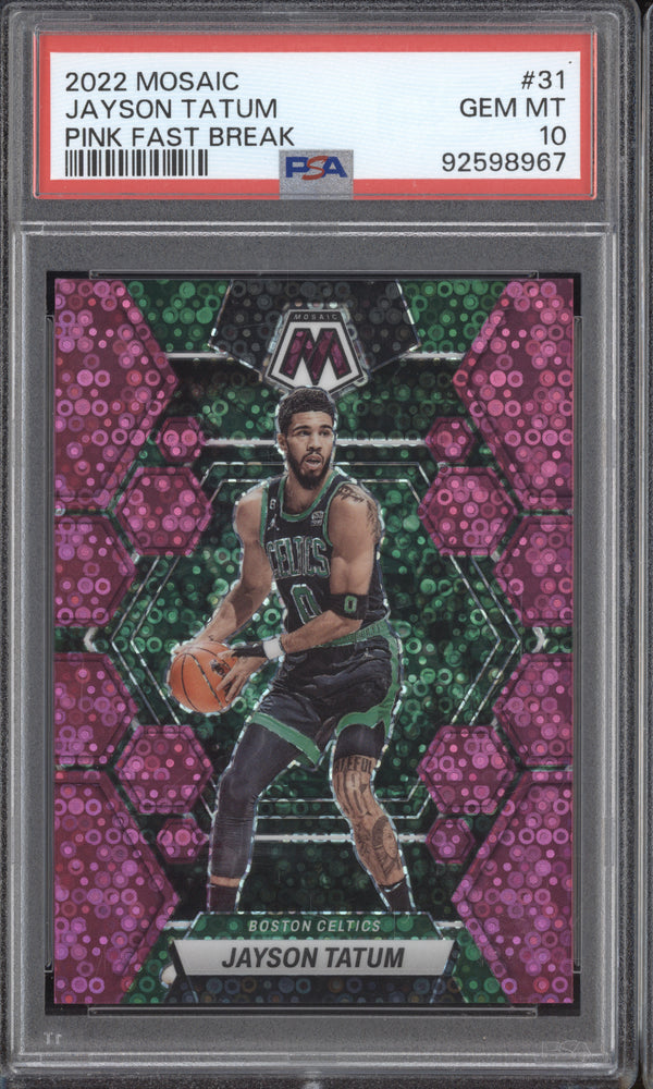 Jayson Tatum 2022-23 Panini Mosaic 31 Pink Fast Break 7/20 PSA 10