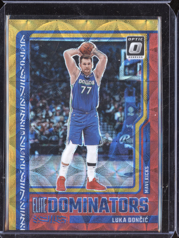 Luka Doncic 2023-24 Panini Donruss Optic 11 Red/Gold International 95/99