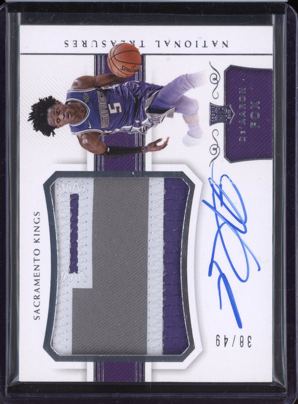 De'Aaron Fox 2017-18 Panini National Treasures 105 Horizontal Rookie Patch Autograph 38/49