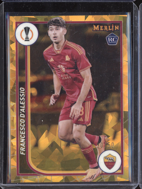 Francesco D'Alessio 2023-24 Topps Merlin UCC 134 Gold Atomic Refractor RC 30/50