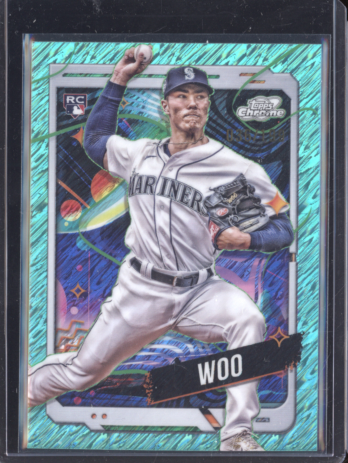 Bryan Woo 2024 Topps Cosmic Chrome 97 Aqua Equinox Refractor RC 36/199