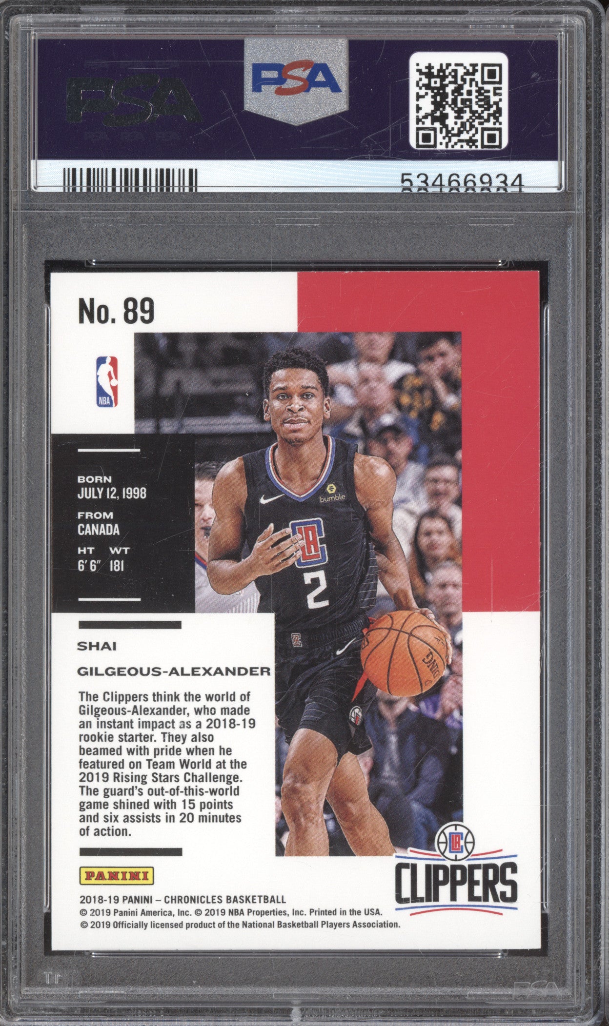 2018-19 Panini Chronicles 89 Shai Gilgeous-Alexander Green RC PSA 9