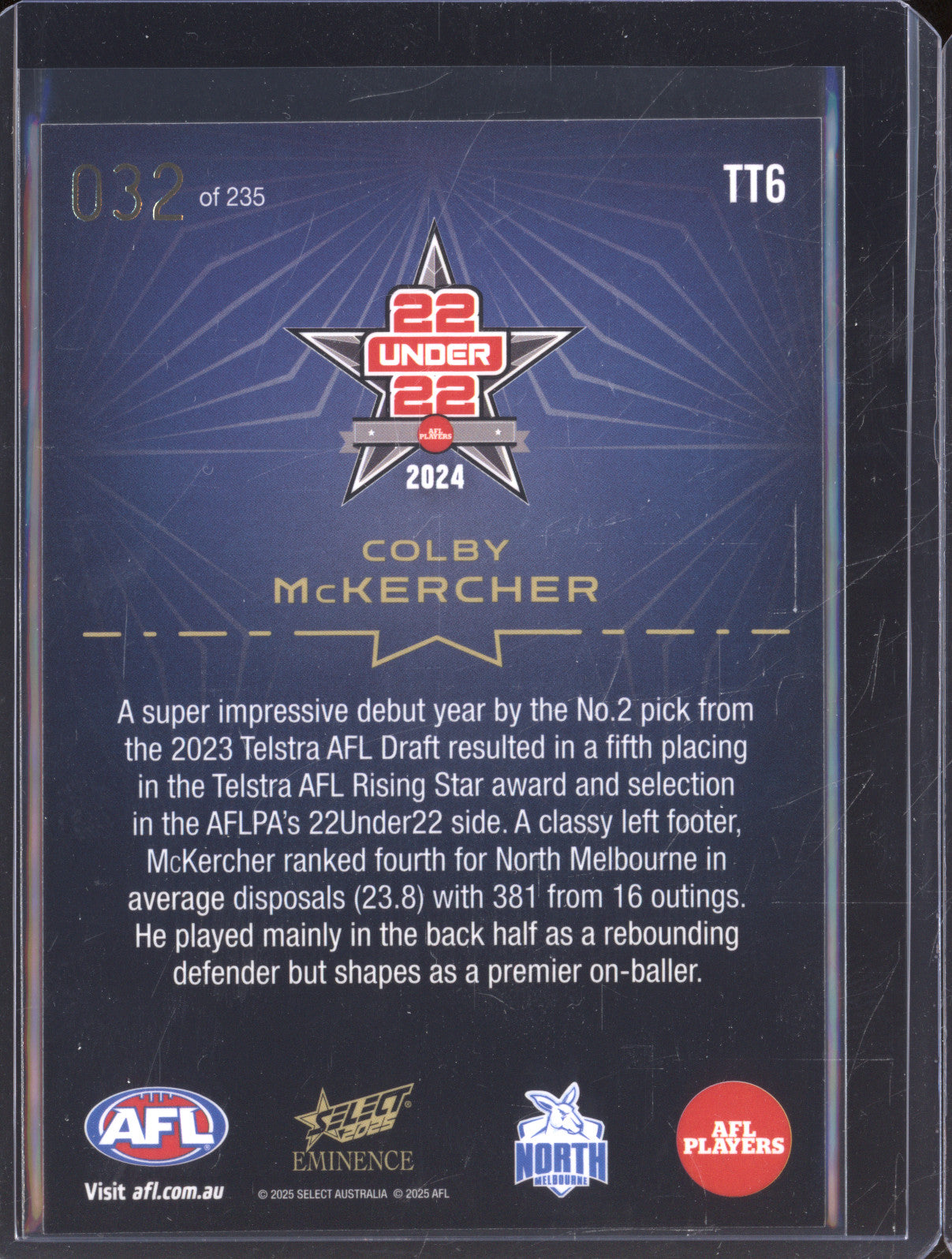 2025 AFL Select Eminence TT6 Colby McKercher 22 Under 22 032/235