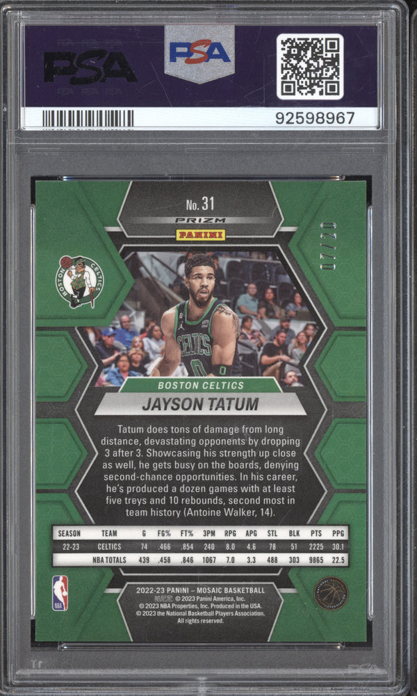 Jayson Tatum 2022-23 Panini Mosaic 31 Pink Fast Break 7/20 PSA 10