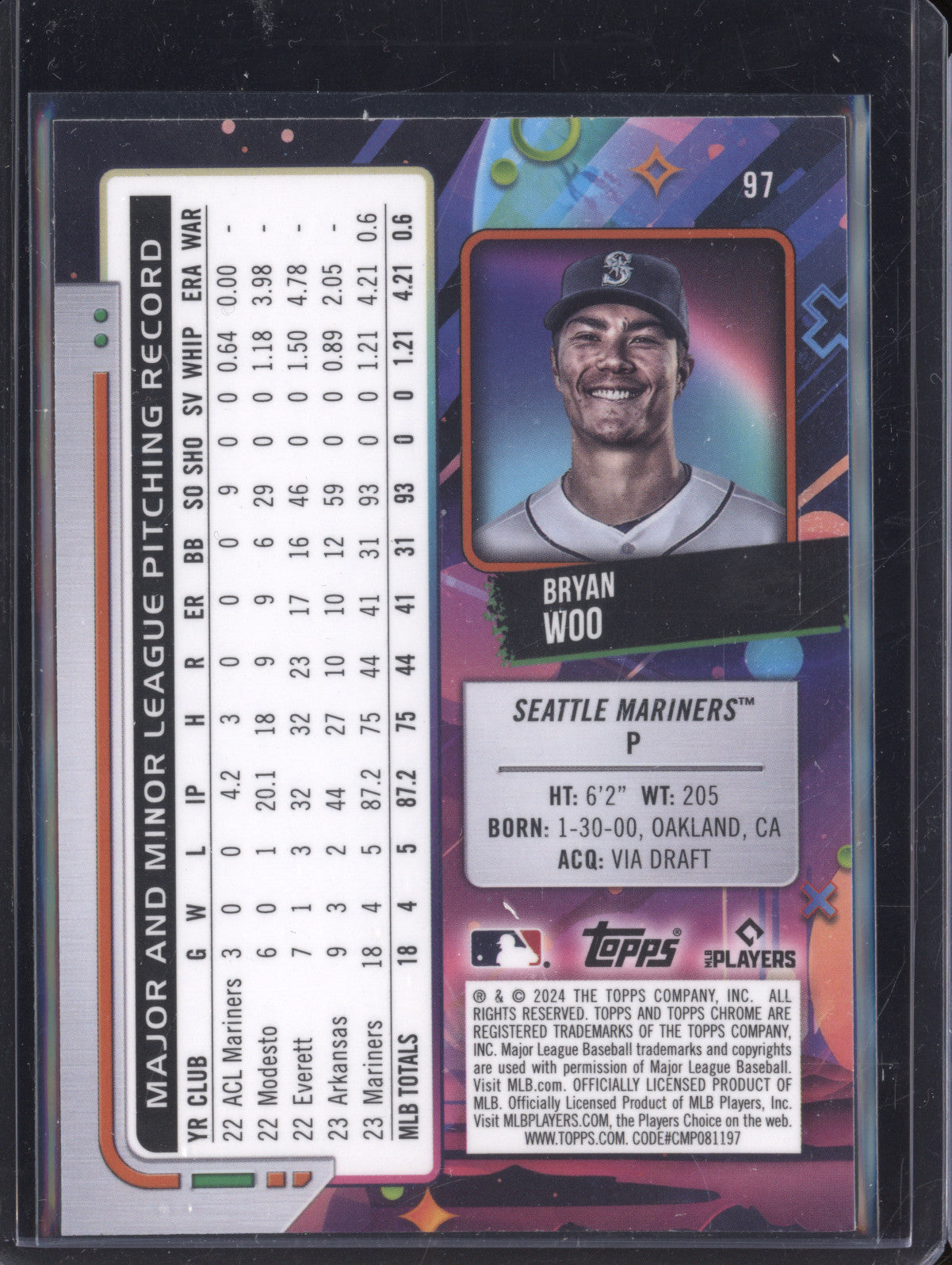 Bryan Woo 2024 Topps Cosmic Chrome 97 Aqua Equinox Refractor RC 36/199
