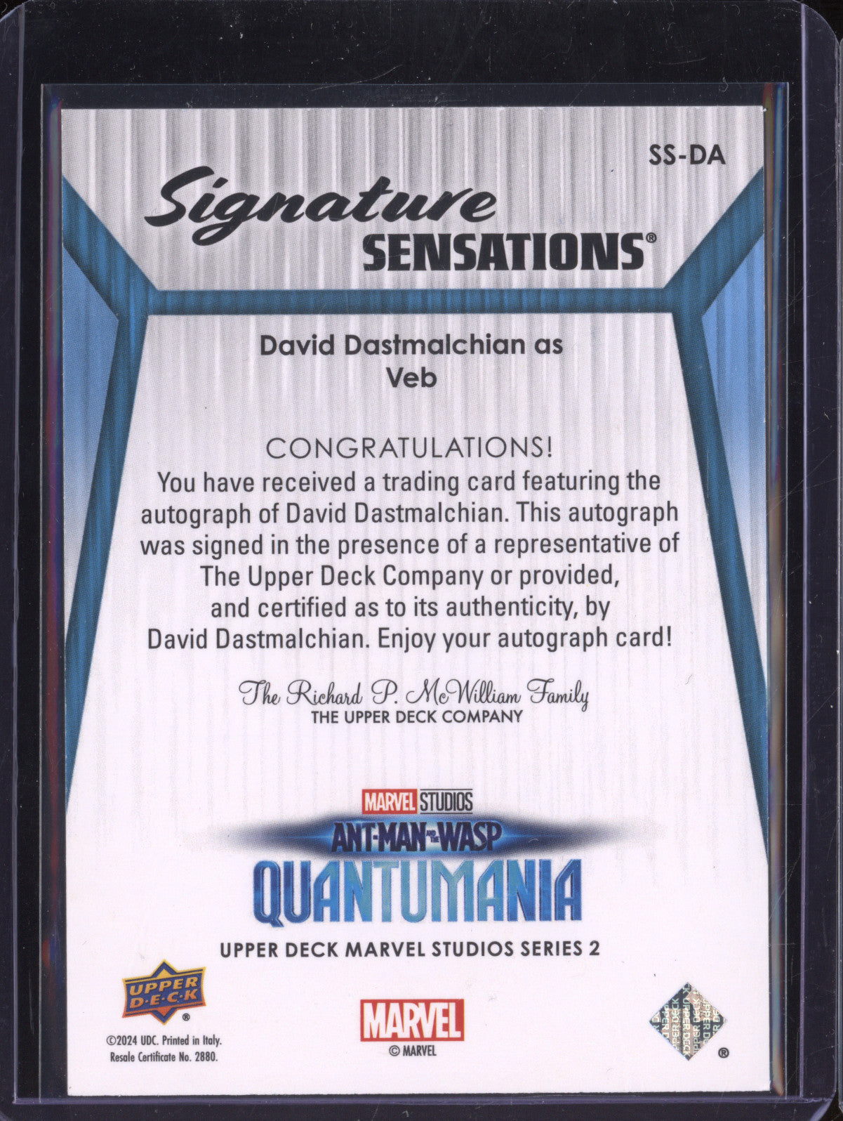 Veb 2024 Upper Deck Marvel Studios Series 2 SS-DA Signature Sensations