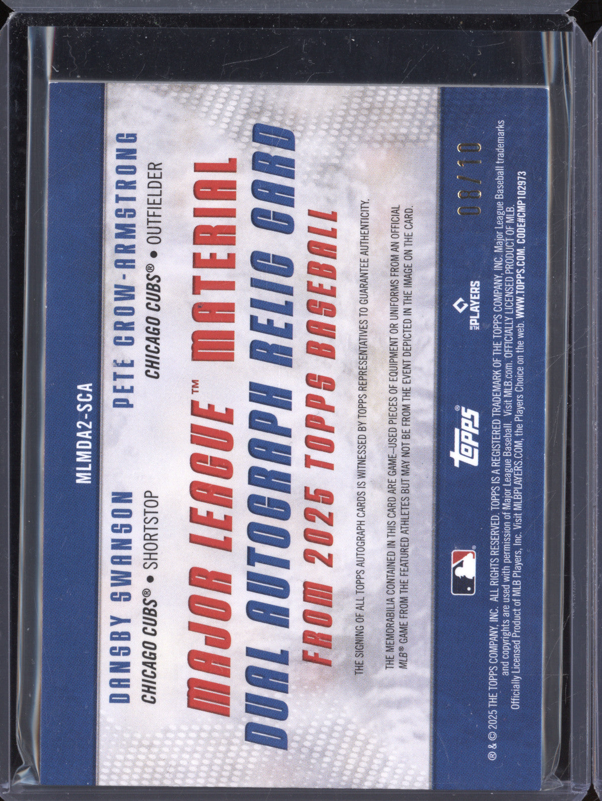 Swanson Crow-Armstrong  Topps  MLMDA2-SCA Material Dual Auto Black 8/10