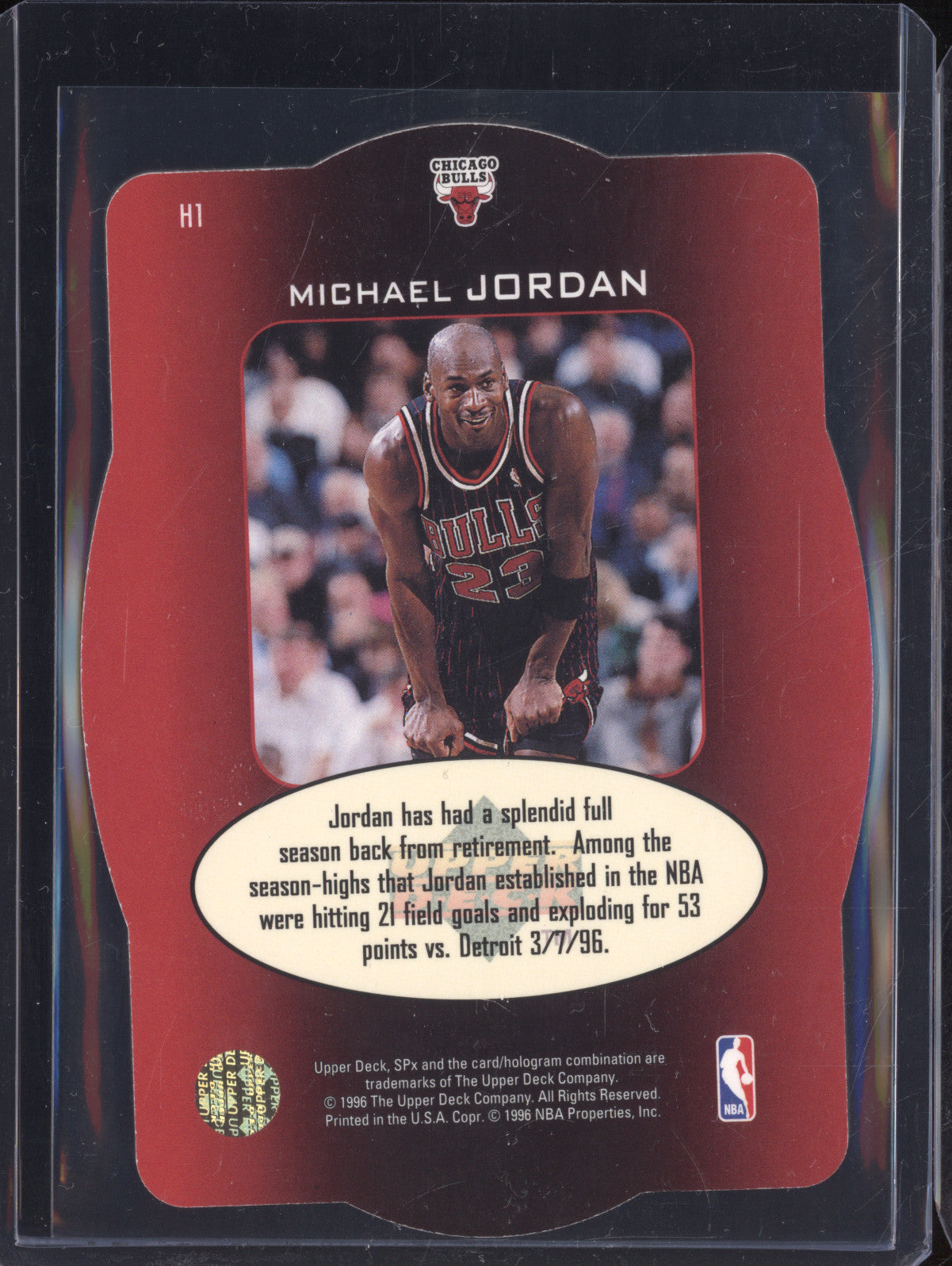 Michael Jordan 1996 Upper Deck SPx H1 Holoview Heroes