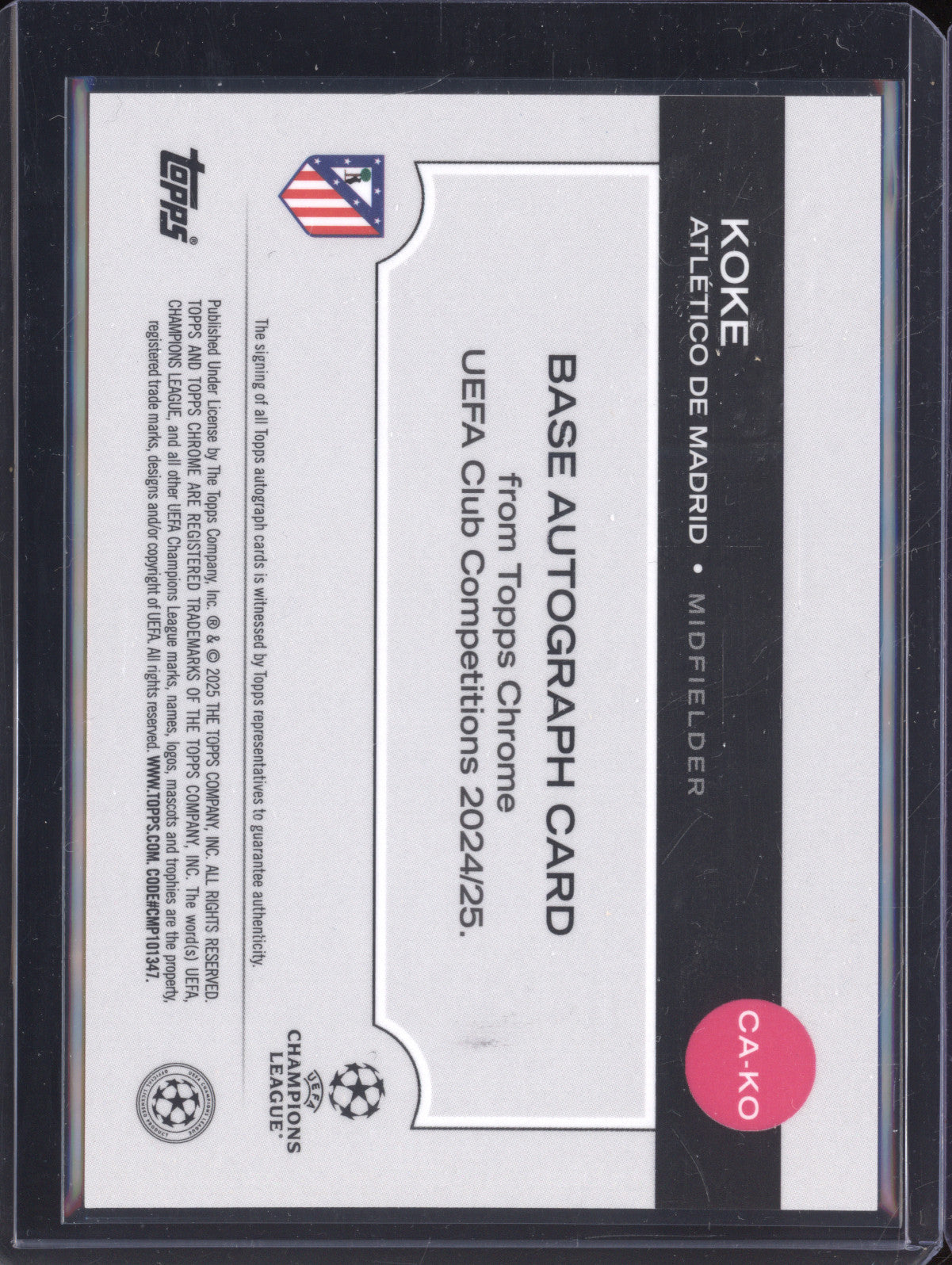 Koke 2024-25 Topps Chrome CA-KO Purple Refractor Auto 42/75