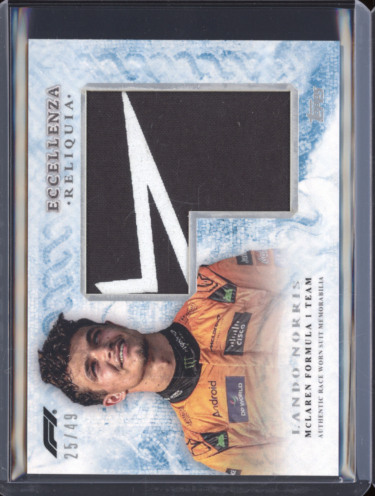 2024 Topps Formula 1 Eccellenza Reliquia Lando Norris Race Worn Suit 25/49