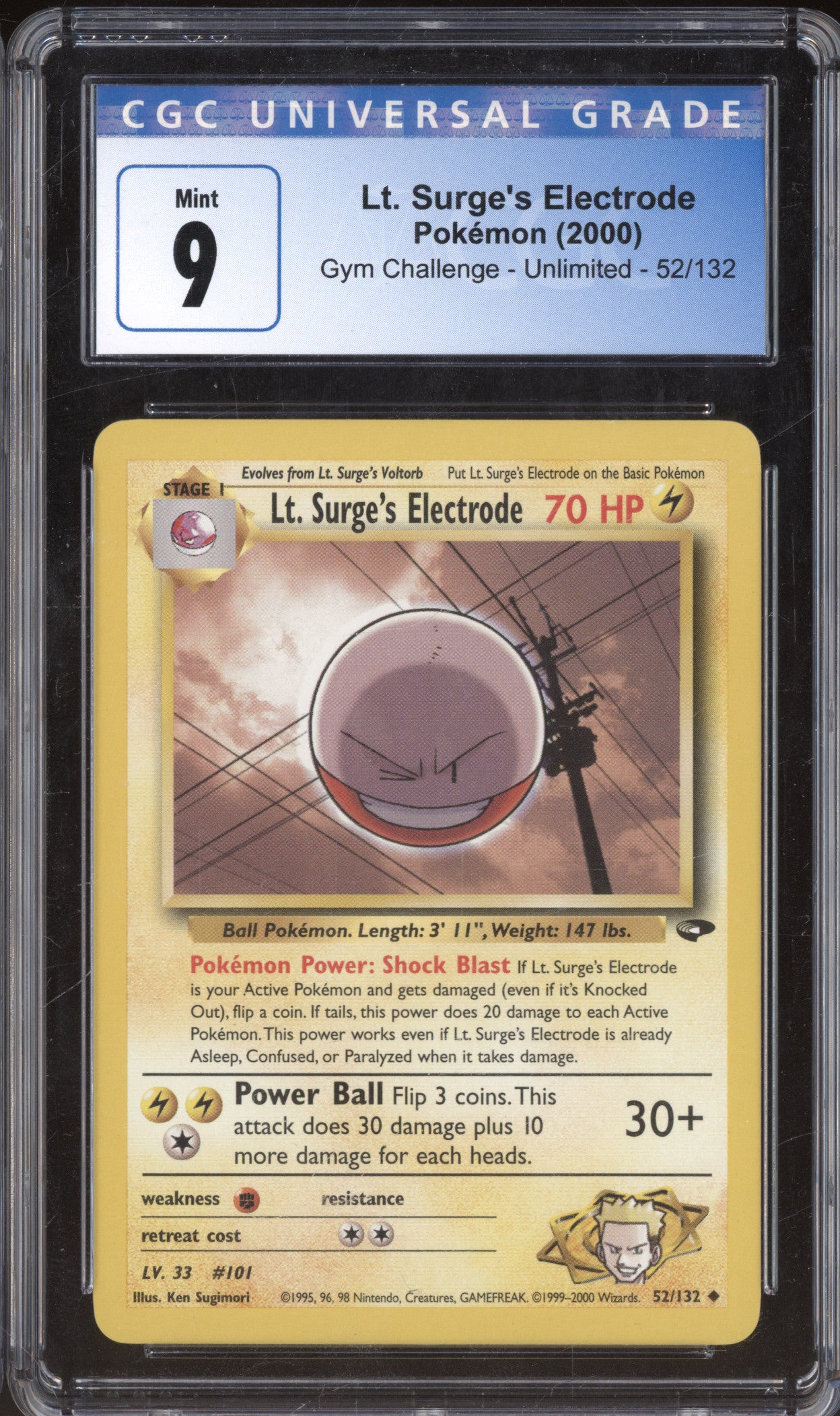 2000 Pokemon Gym Challenge Lt. Surge's Electrode Uncommon CGC 9