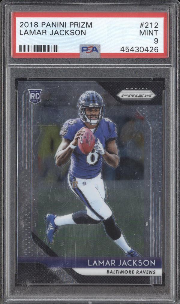 Lamar Jackson 2018 Panini Prizm 212 RC PSA 9