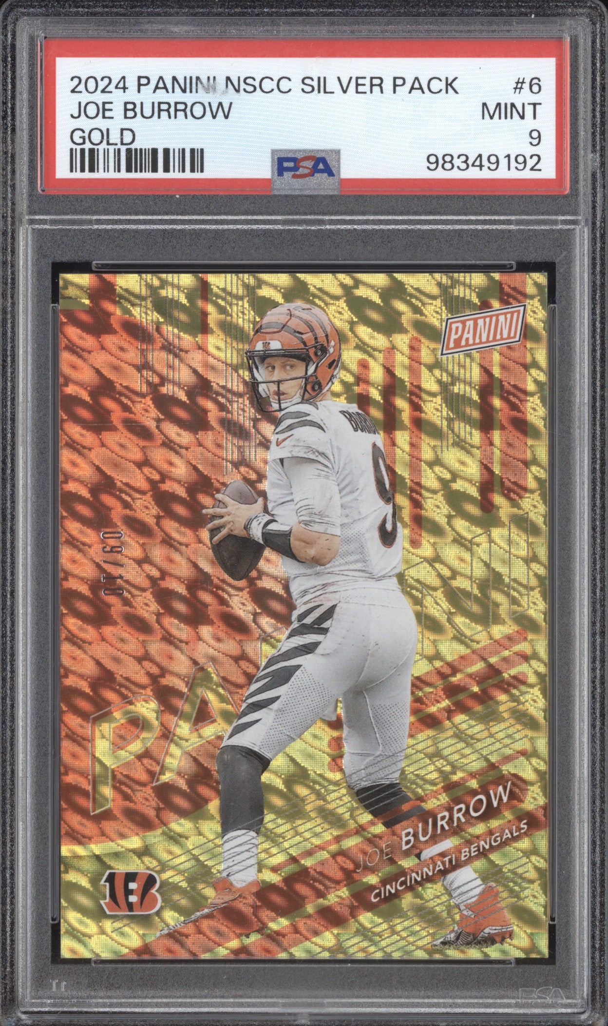 Joe Burrow 2024 Panini NSCC Silver Pack 6 Gold 9/10 PSA 9