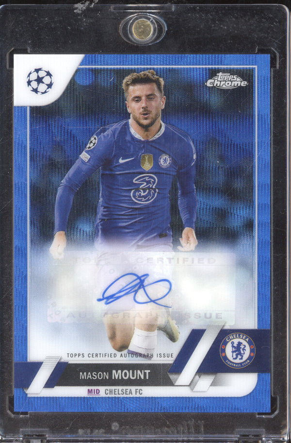 Mason Mount 2022-23 Topps Chrome UCC CA-MM Chrome Autograph Blue Wave 11/75