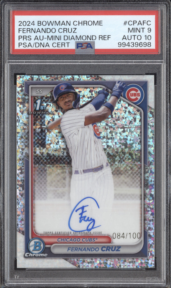 Fernando Cruz 2024 Bowman Chrome Prospect Auto Mini Diamond RC 84/100 PSA 9/10