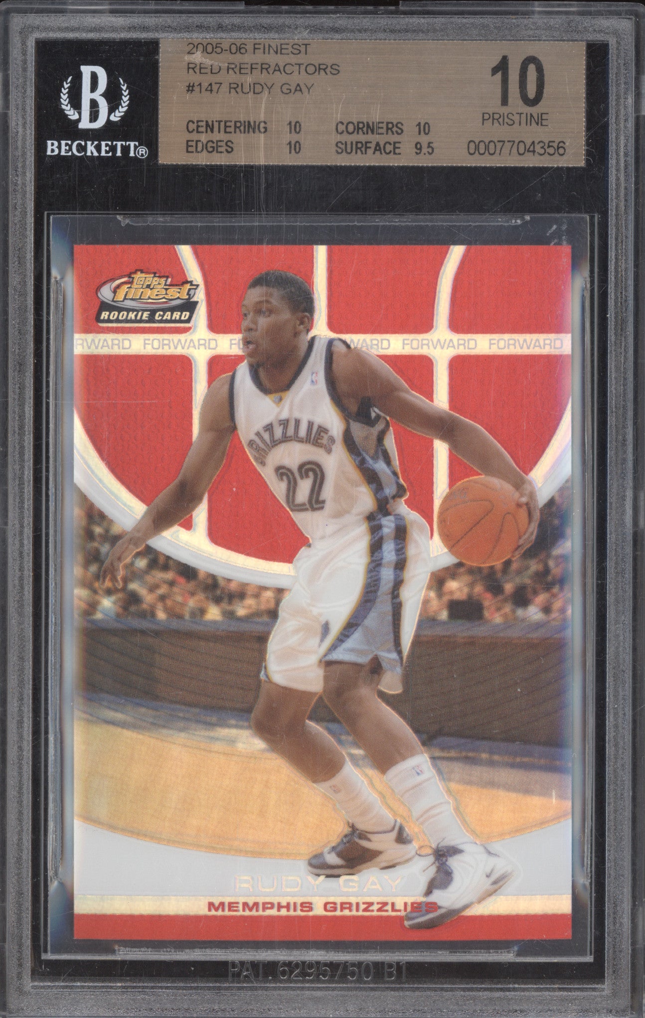 Rudy Gay 2005-06 Topps Finest 147 Red Refractors 41/319 BGS 10