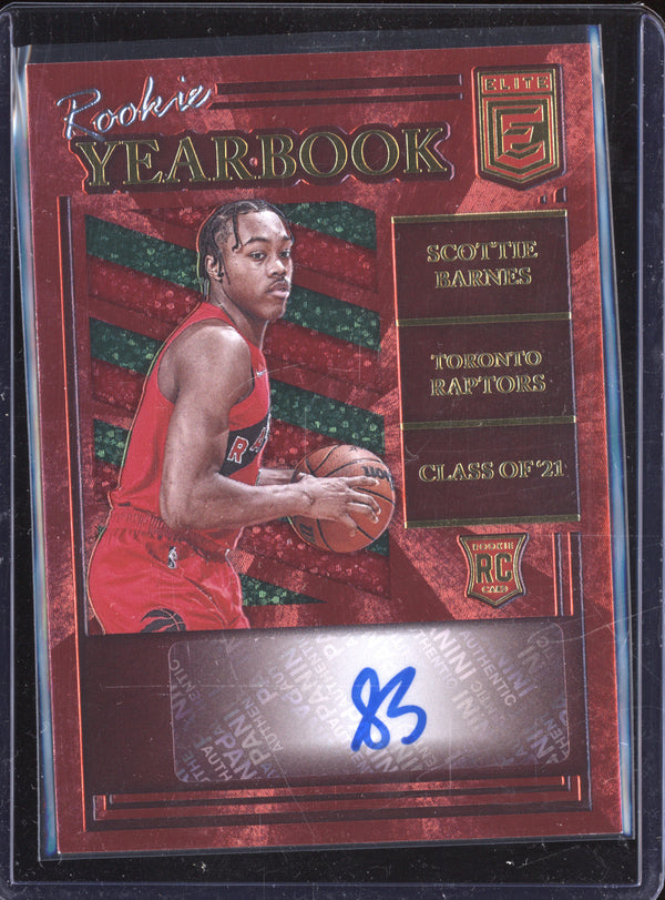 Scottie Barnes 2021-22 Panini Donruss Elite RY-SBA Red Green Asia Yearbook Auto RC