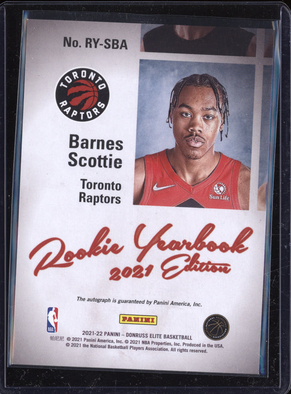 Scottie Barnes 2021-22 Panini Donruss Elite RY-SBA Red Green Asia Yearbook Auto RC